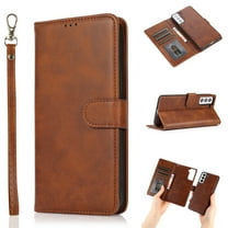 Galaxy S21 FE 5G Case and Cover, Allytech Detachable Magnetic Wallet Case PU Leather Full Body Protective Case with Credit Card Slots Wrist Strap for Samsung Galaxy S21 FE 5G 6.4 inch 2021, Brown