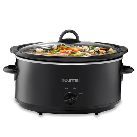 Gourmia 6 Qt Manual Slow Cooker, 3 Heat Settings, Removable Ceramic Pot, Black