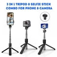 thumbnail image 2 of Extendable Selfie Stick Monopod Tripod Bluetooth Remote Shutter For Cell Phone+Universal Camera Dock, Black, 2 of 11