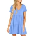 thumbnail image 4 of SMihono Womens Summer Casual Dresses 2025 Short Sleeve V-Neck Tshirt Dress Flowy Babydoll Dress Swing Shift Loose Mini Tunic Dress Light Blue XXL, 4 of 8
