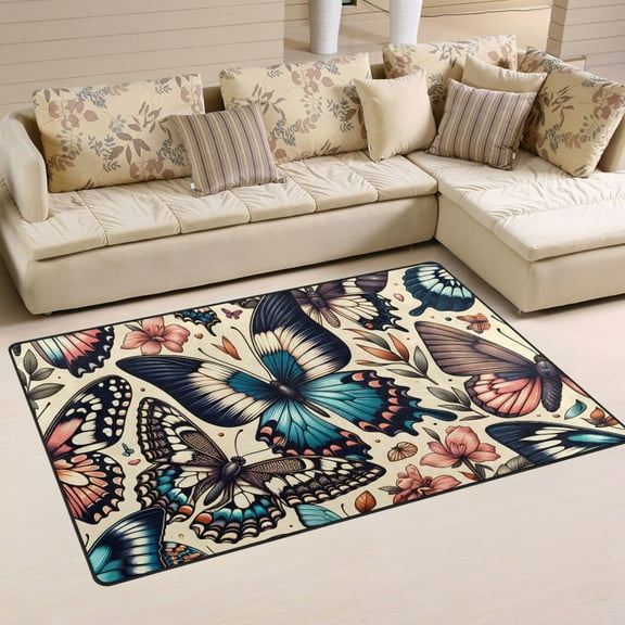 Many Butterflies Area Rug Washable Floor Carpet Mat 60 x 39 inch for Bedroom Living Room Kids Room Home Decor