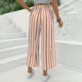 thumbnail image 4 of Women's Boho Palazzo Pants Wide Leg Striped Pants High Waisted Lounge Drawstring Pants Casual Holiday Trousers, 4 of 6