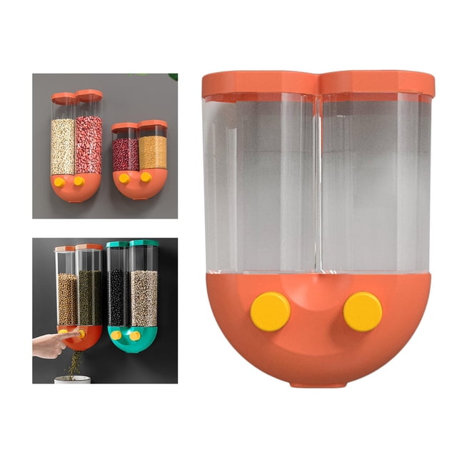Dispensador de cereales de montado en pared de 2 compartimentos, para pers aromáticas de vandería Práctico este para usar Naranja 16x8x21cm Baoblaze Dispensador de granos