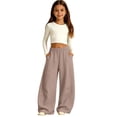 thumbnail image 6 of CPNG Girls Curved Barrel Sweatpants Solid Color Wide Leg Elastic High Waist Casual Pants Loose Street Style Jogger Pants, 6 of 9