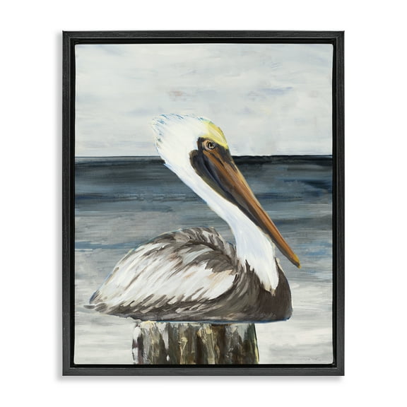 Stupell Industries Resting Beach Pelican Animals & Insects Painting Black Floater Framed Canvas Art Print Wall Art, 17 x 21
