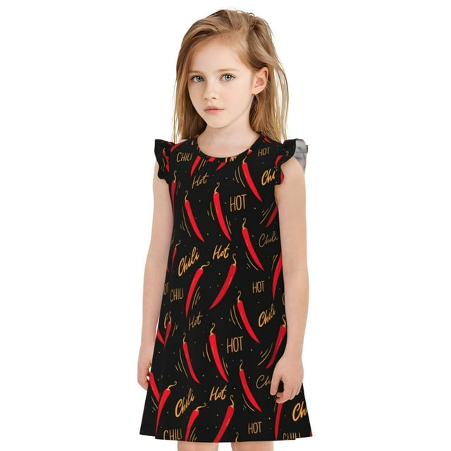 Balery Hot Chili Camisón de princesa para niñas, pijama de algodón con mangas abullonadas, suave y bonito.-Medium