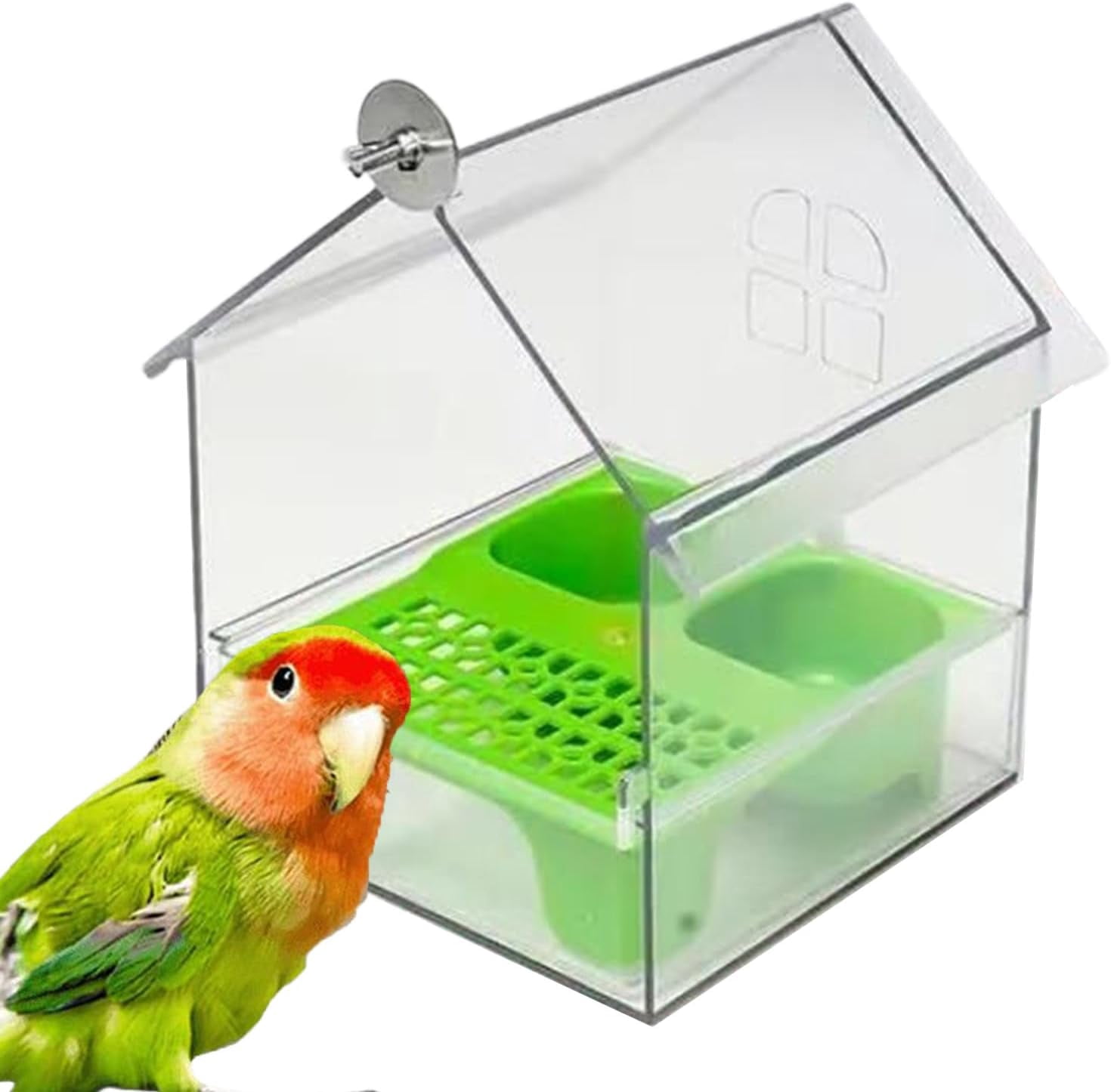 Pull-Out External Parrot Feeder – Hanging Wild Bird Seed with Squirrel Proof Tray & Transparent Bird Bath Tub​