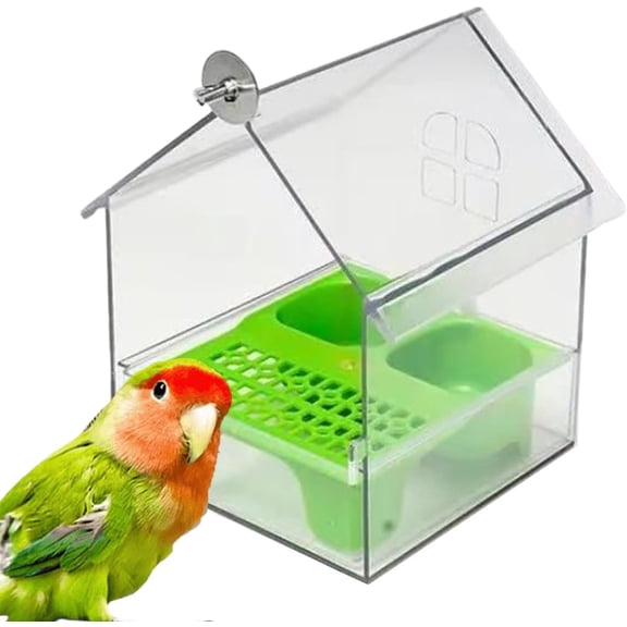 Pull-Out External Parrot Feeder – Hanging Wild Bird Seed with Squirrel Proof Tray & Transparent Bird Bath Tub​