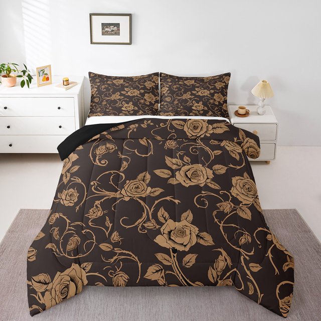 Erosebridal Ensembles de Couette Rose de Blé, Couettes et Duvets à Fleurs Florales, Ensemble de Literie Plantes Botaniques, Décoration Légère pour Chambre d'Adolescent, Réversible, 2 Pcs