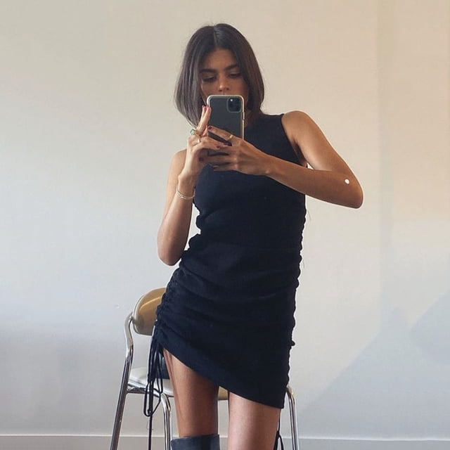Robe d'Été Décontractée Sans Manches Plissée Extensible Moulante mini Robe