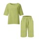 thumbnail image 4 of mfyjkho Pantalones Cortos De Entrenamiento Para Mujer, Conjunto De Ropa Exterior Para Mujer, Holgado, Informal, De Color Liso Y Lino, Cuello Redondo, Manga 3/4 Y Pantalones L, 4 of 5