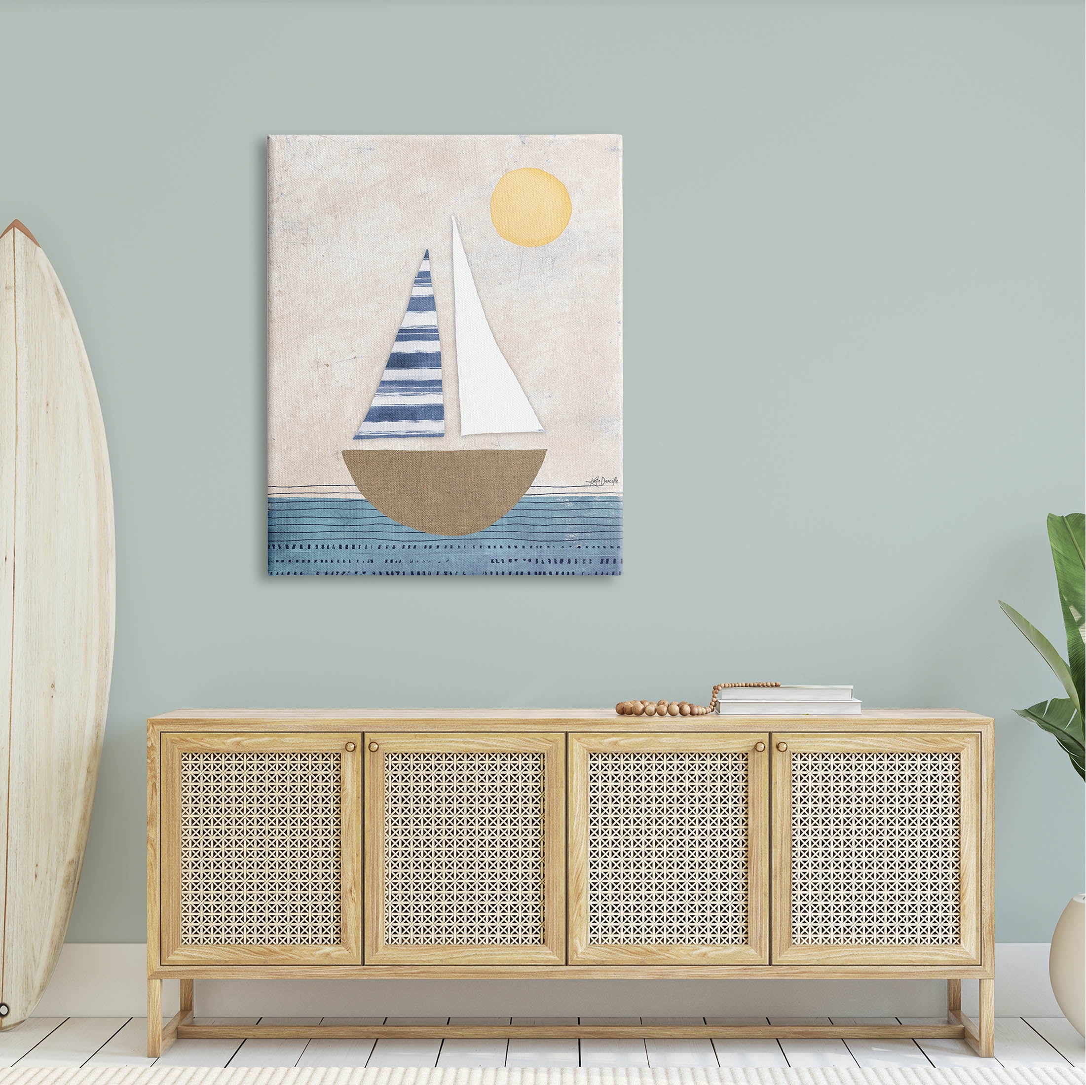 Stupell Industries Geometric Sailboat Striped Ocean Water Graphic Art Gallery Wrapped Canvas Print Wall Art, Design by Katie Doucette