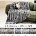 thumbnail image 3 of Cozy Bliss Luxury Faux Fur Blanket for Couch, Jacquard 3D Cable Knit Throw Blanket Size 50"x60" Grey, Extra Soft Fluffy Warm Blanket for Sofa Bed Living Room Bedroom Car, 3 of 5