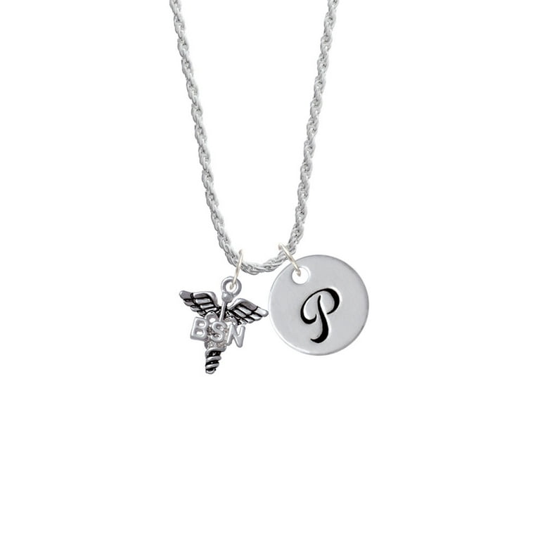 Delight Jewelry Silvertone Caduceus BSN Silvertone Script
