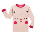 thumbnail image 3 of WIBACKER 3-8Y Little Girls Long Sleeve Pjs 100% Cotton 2-Piece Cat Pajamas Toddler Kids Sleepwear Sets, 3 of 7