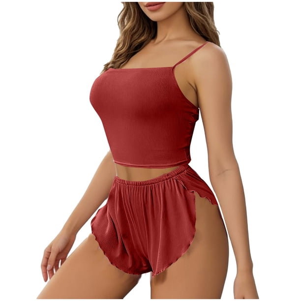 Conjuntos Cortos para las Mujeres Lencería sin Mangas Ropa de Noche Conjunto de Ropa de Dormir Confort Suave, Conjuntos de Ropa Interior para las Mujeres