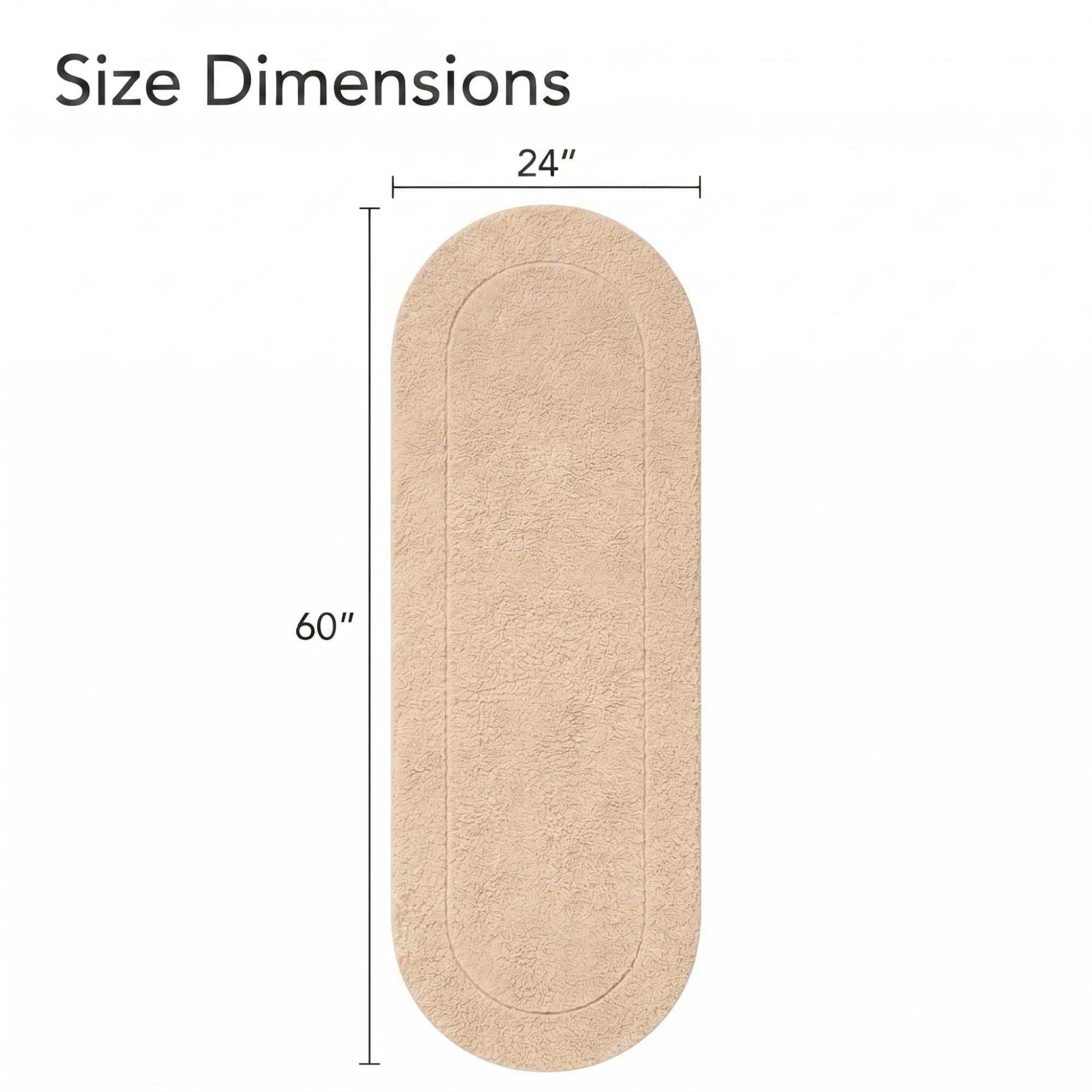Superior Oval Bordered Cotton Washable Non-Slip Bath Rug, Runner Size, Taupe