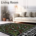 thumbnail image 2 of ODIKA 8'x10' Machine Washable Non-Slip Area Rug, Festive Pinecones and Holly with Snowflake Accents Holiday High Traffic Rug with Pad, Black, 739482, 2 of 8
