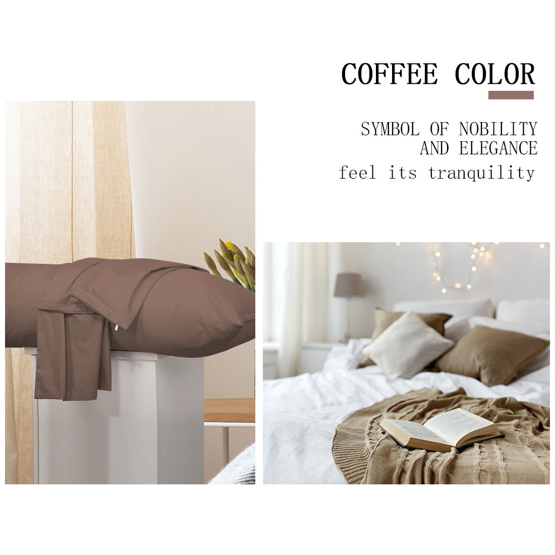 Unique Bargains Pillowcases 2 Pack 100% Cotton Body Pillow Covers Coffee 20" x 48"