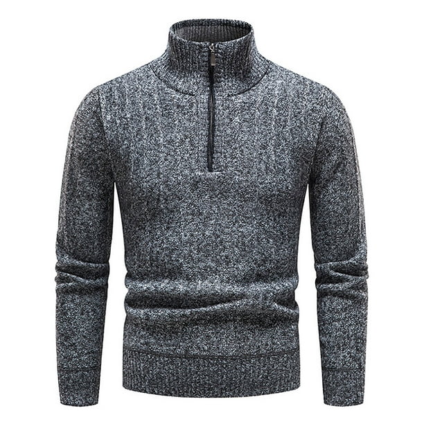 HTNBO Men Fleece Zip Up Sweaters Fall Winter Casual Pullover Long ...