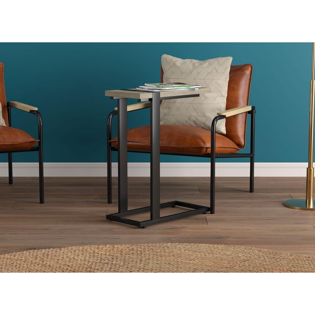 Safdie & Co. Table d'Appoint en Forme de C, Plateau Taupe et Base en Métal Noir