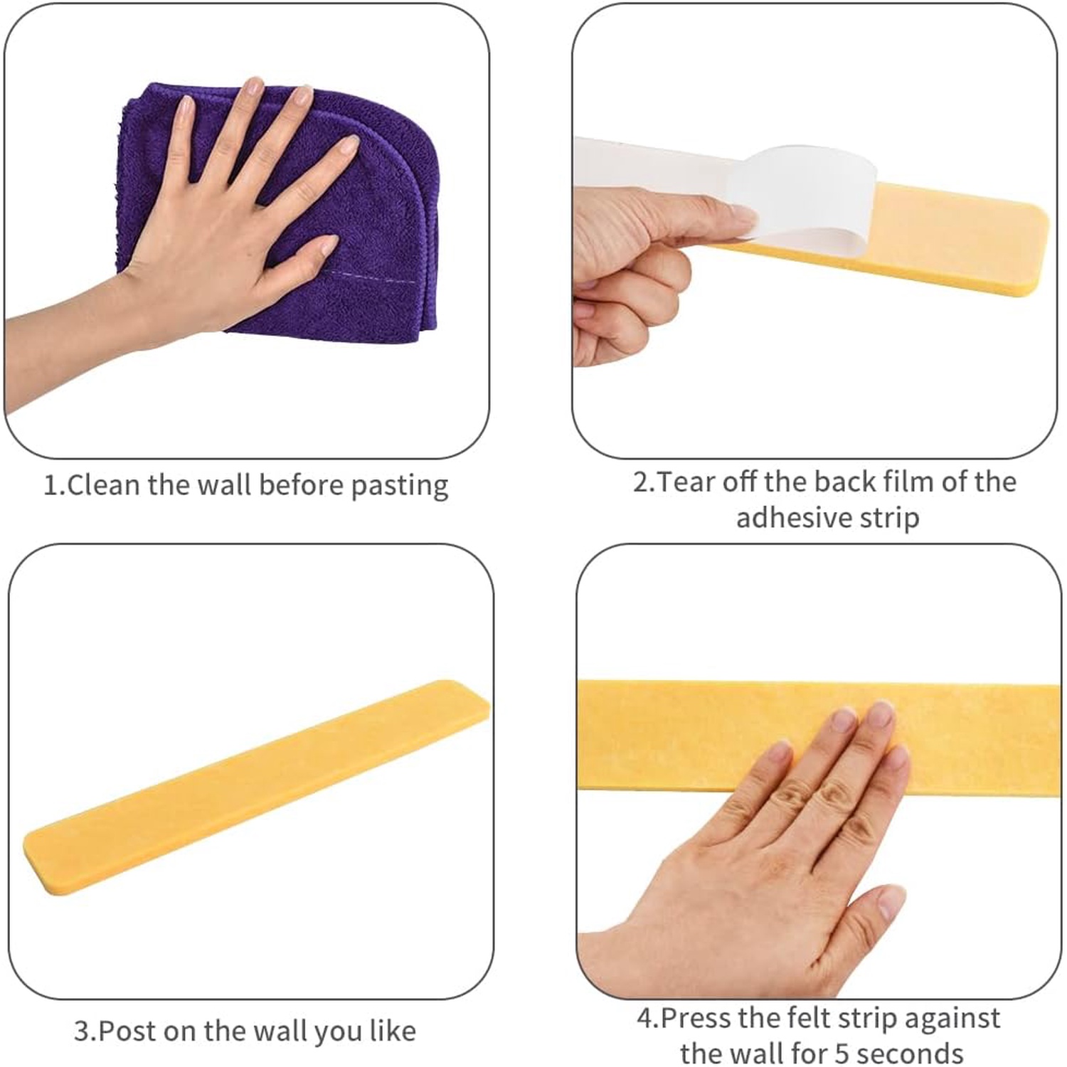 8 pcs Bulletin Board Bar Strips with 50 Pushpins，Self Adhesive Cork Board for Wall，Felt Pin Board for School，Office Decor(Yellow White)
