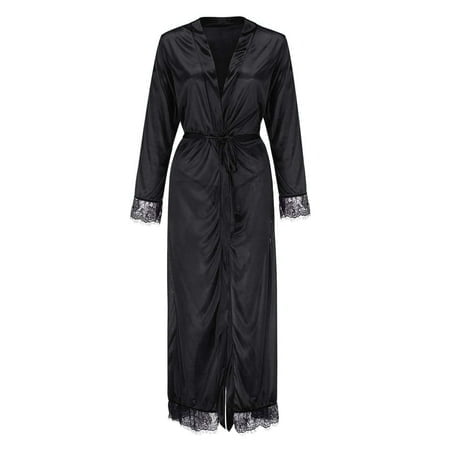 FhsagQ Womens Lingerie Bodysuit Xs Women Long Silk Kimono Dressing Gown Bath Robe Lingerie Nightdress Costume Lingerie for Women Set Women's Lingerie Plus Size Black S