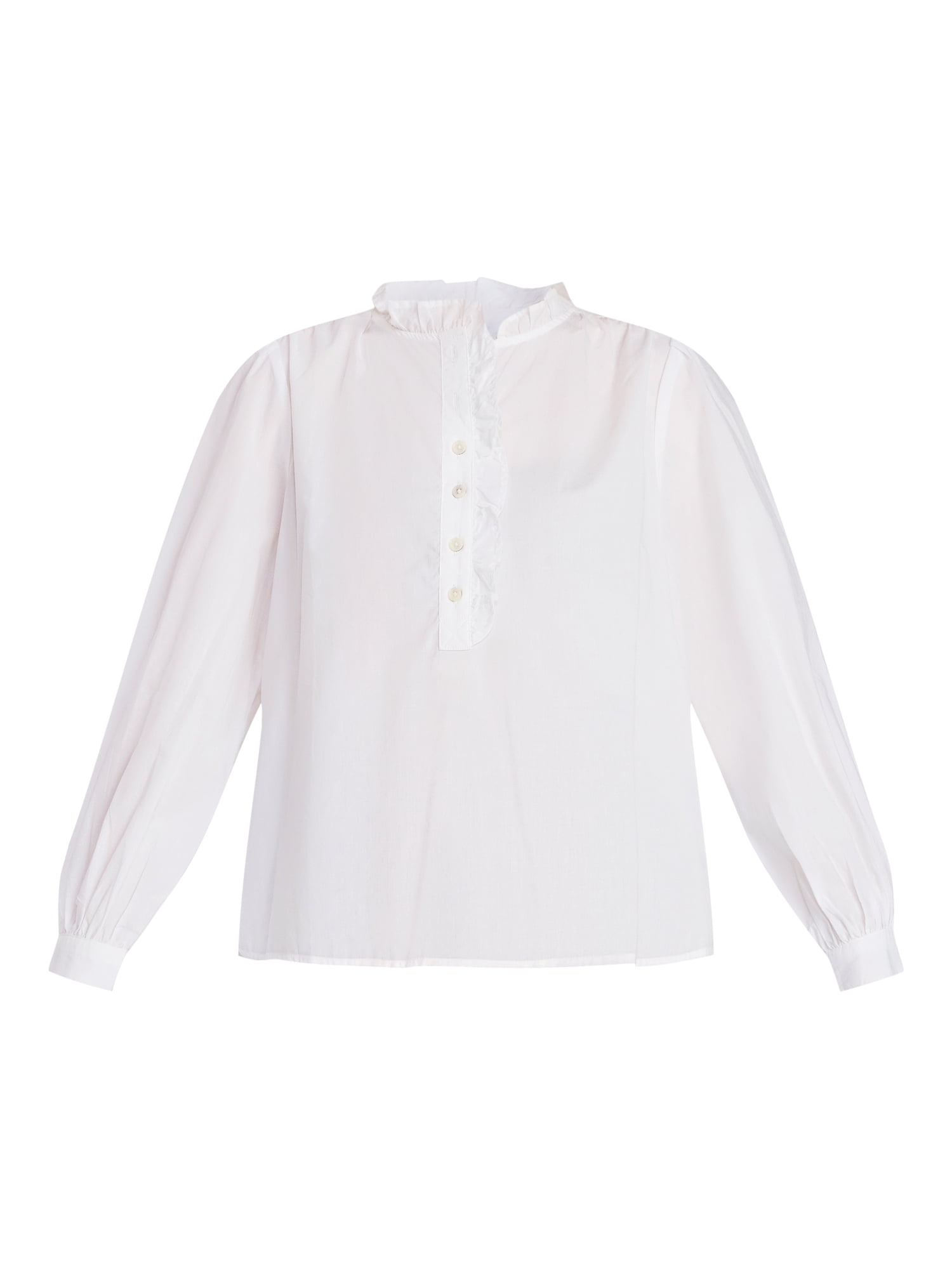 Time and Tru Women's Long Sleeve Ruffle Neck Button Down Top, Sizes XS-XXXL