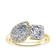thumbnail image 1 of 1.10 Carat Excellent Asscher & Pear Cut Real Diamond New Design Two Stone Ring for Wedding Solid 18K Yellow Gold Size 11, 1 of 8