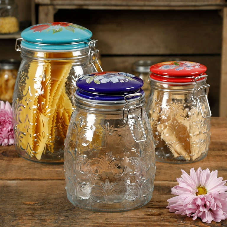 Floral Embossed Clamp Jars, Set of 3, Food Storage Containers