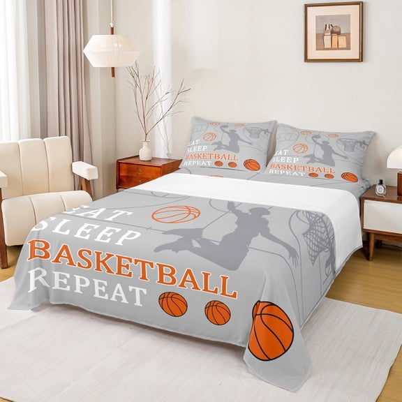 Castle Fairy Boys Girls Eat Sleep Basketball Twin Sheet Sets 3pcs,Ball Gamer Twin Fitted Sheet Microfiber,Sport Theme Breathable Flat Sheet,Luxury Bedroom Decor