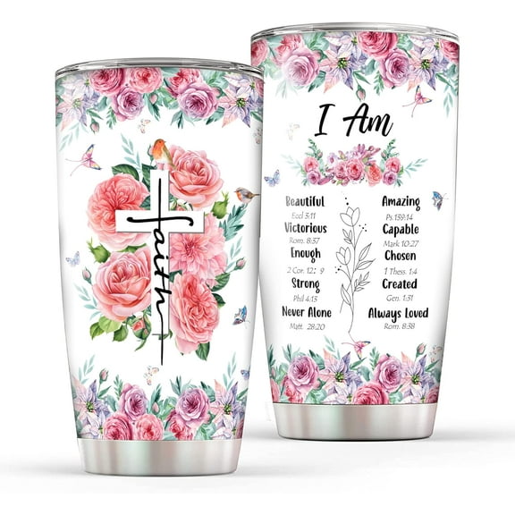 Christian Gifts For Women, Christian Inspirational Gifts For Women, Religious Gifts, Birthday Gifts For Her, Christian Tumbler, 20oz Christian Faith Insulated Cup, I Am Beautiful Coffee Tumbler