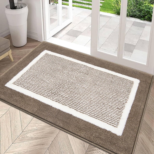 Tapis de Porte Intérieur ”x” Absorbant Résistant à la Saleté Lavable Tapis de Porte d'Entrée Tapis Intérieurs pour Vestibule Antidérapant Tapis de Sol Intérieur Profil Bas Tapis de Porte Tapis d'Entrée Kaki