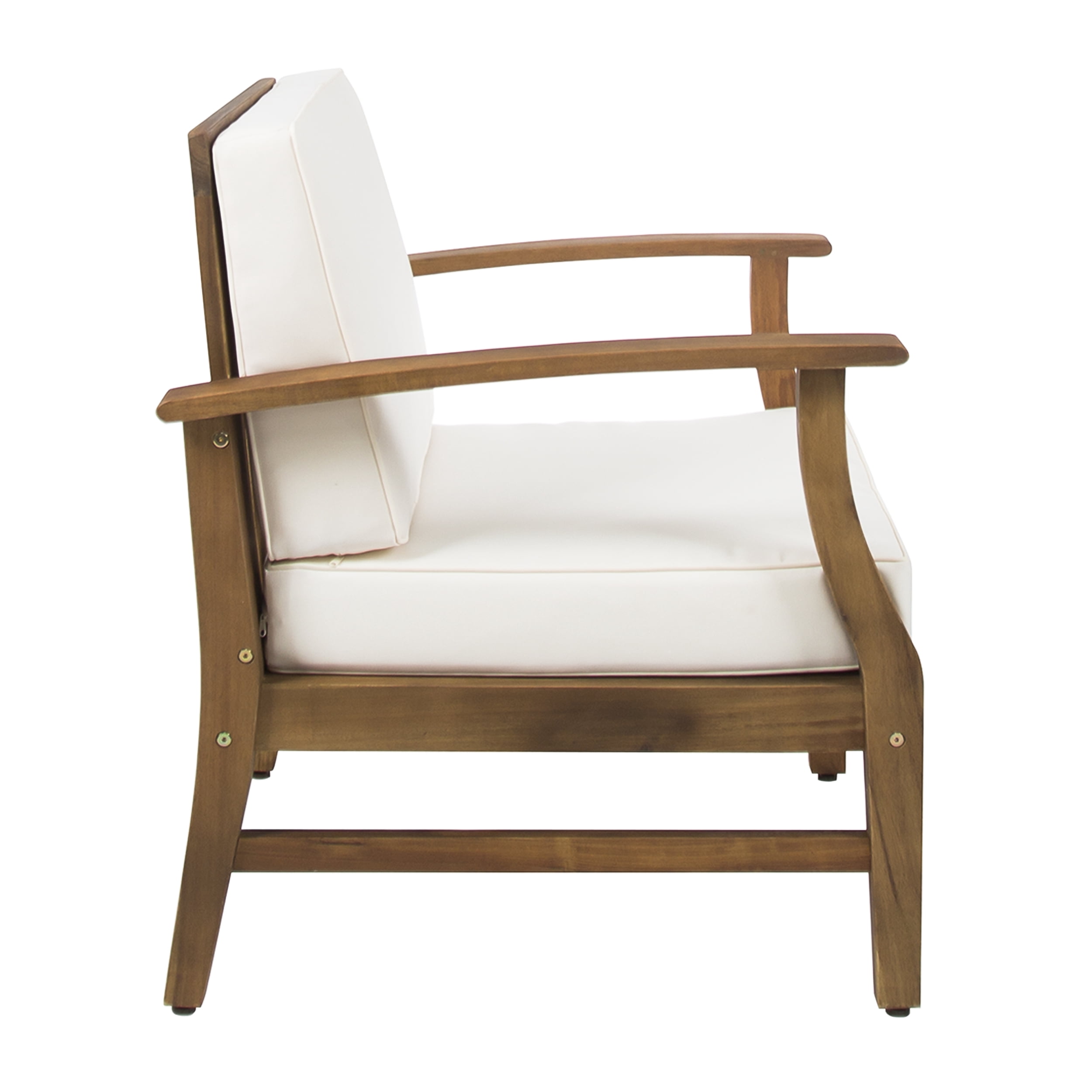 Angel Outdoor Teak Finished Acacia Wood Club Chairs with Cushions, Cream.