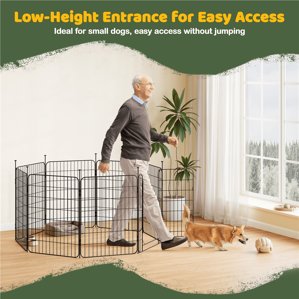Yaheetech 8 Panels Foldable Metal Dog Playpen Puppy Fence with Door, 31.5″ H, Black