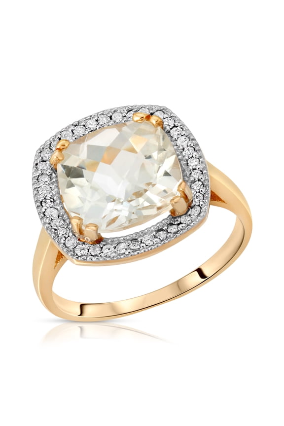 14K Solid Yellow Gold Cushion Cut 5.2 CTW Ring with Natural Diamonds and Natural White Topaz (9.0)