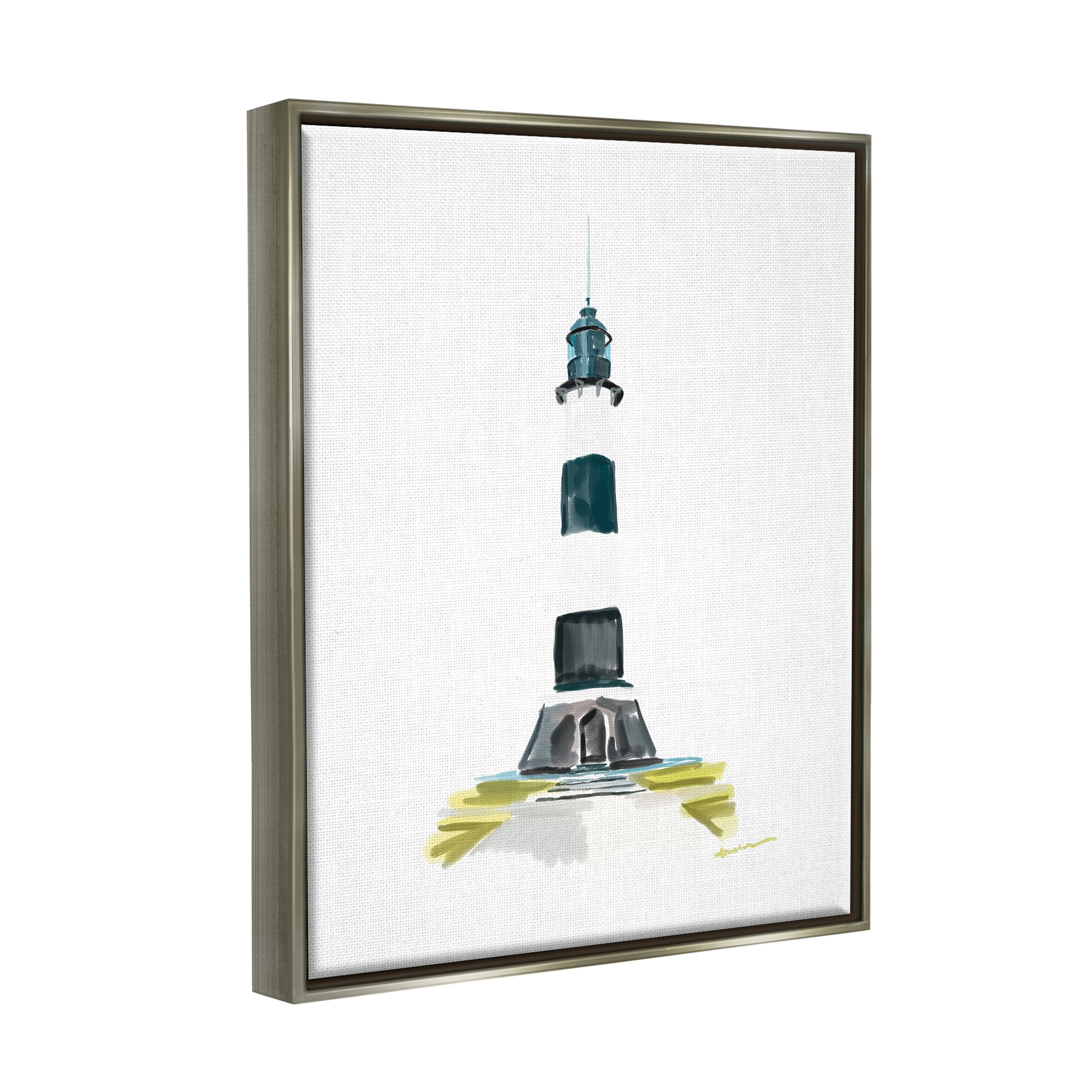 Stupell Industries Simple Modern Lighthouse Nature Painting Gray Floater Framed Art Print Wall Art, 25 x 31