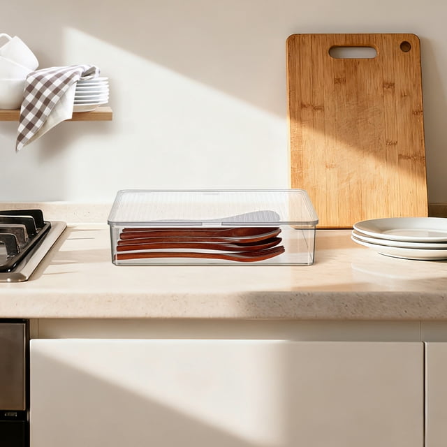 OHOIOLLA Caja Apilable Transparente Para Utensilios Cocina Con Organizadora Y Duradera