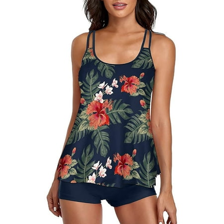 Taoocy Women s Two Piece Swim Top Shorts Plus Size Tankini Swimsuits Tummy Control Bathing Suits