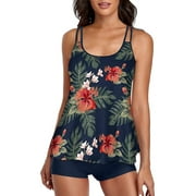Tankini with Boy Shorts Swimsuits for Women Vintage Boho Print Bathing Suits Plus Size Summer Two Piece Swimwear