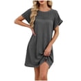 thumbnail image 3 of BRGZLK Summer Dress For Women Solid Color 2026 Casual Short Sleeve Round Neck Loose Swing Sundresses Elegant Lace Patchwork Dresses, 3 of 7