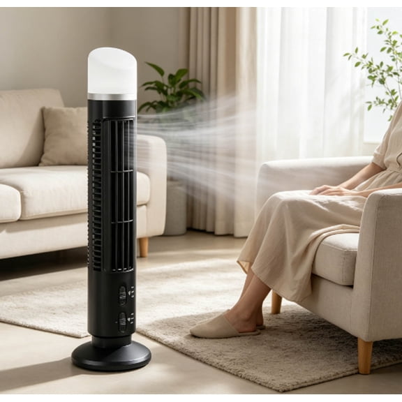 Portable USB Tower Fan with 90° Oscillation Bladeless Design Integrated Night Light for Bedroom Desk Home Office and Travel Use
