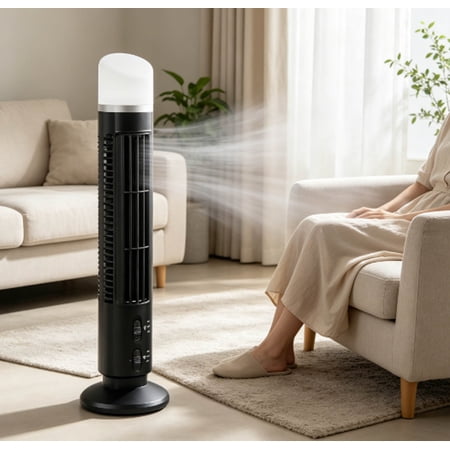 Portable USB Tower Fan with 90° Oscillation Bladeless Design Integrated Night Light for Bedroom Desk Home Office and Travel Use