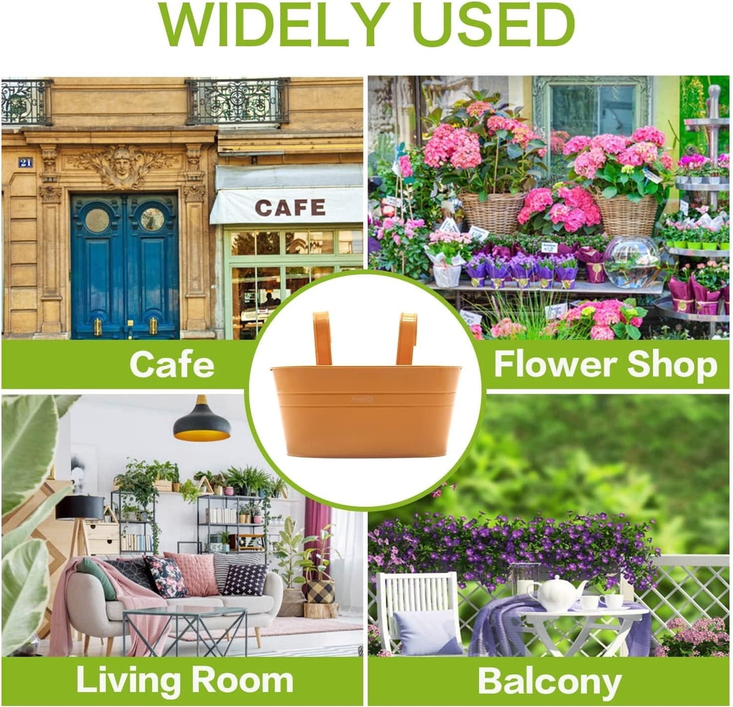 Hanging Flower Pot 3 Pcs Balcony Hanging Planters Metal Iron Railing Planter Box Flower Plant Holder,Round Hanging Bucket Pots with Detachable Hooks for Garden Balcony Fence Wall, 2 Size