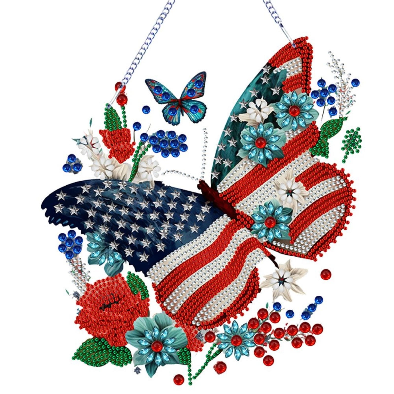FLOPESN 2PCS DIY Diamond Pendant Diamond Art Painting Independence Day USA Butterfly Creative Design PVC Home Decoration Pendant (Single Side Diamond)