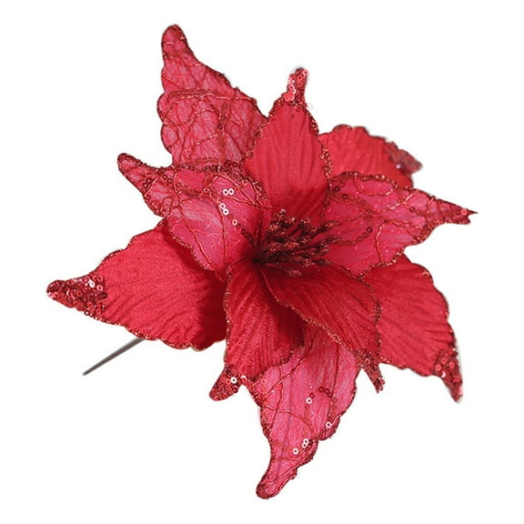Christmas Poinsettia Glitter Flower Simulate Christmas Flower Fake Christmas Bouquet Flower Xmas Tree Yard Festival Party Decor