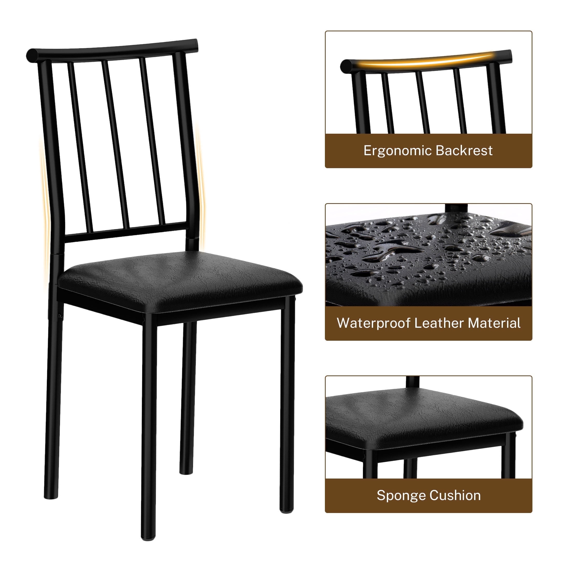 PORKISS 5 Piece Dining Table Set for 4, Kitchen Table and Chairs Set with 4 Leather Cushioned Chairs, Rectangle Dining Room Set with Metal Frame, Small Space Breakfast Nook Dinette Set, Brown+Black
