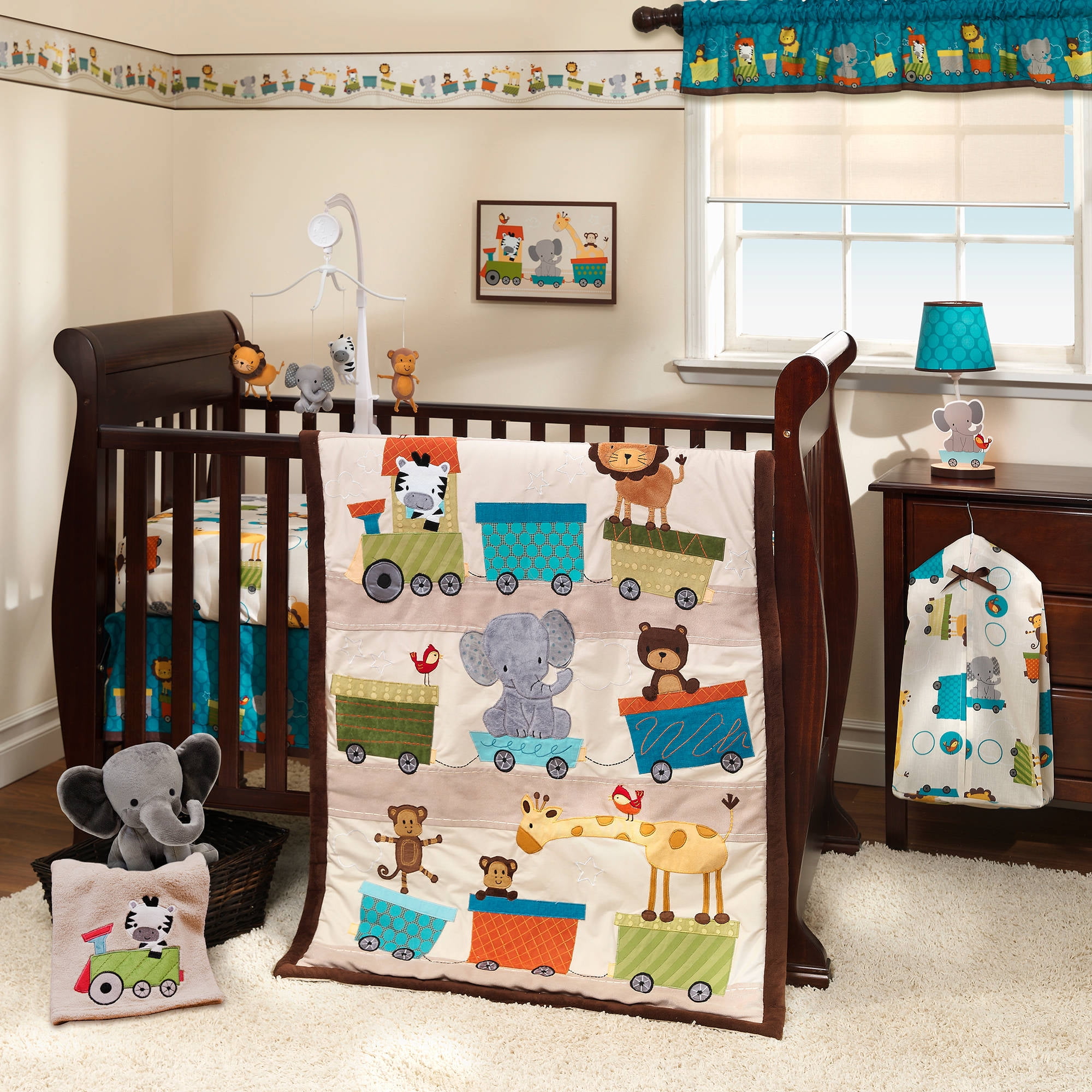 3 Piece Crib Baby Bedding Set Blue Forest Animals 