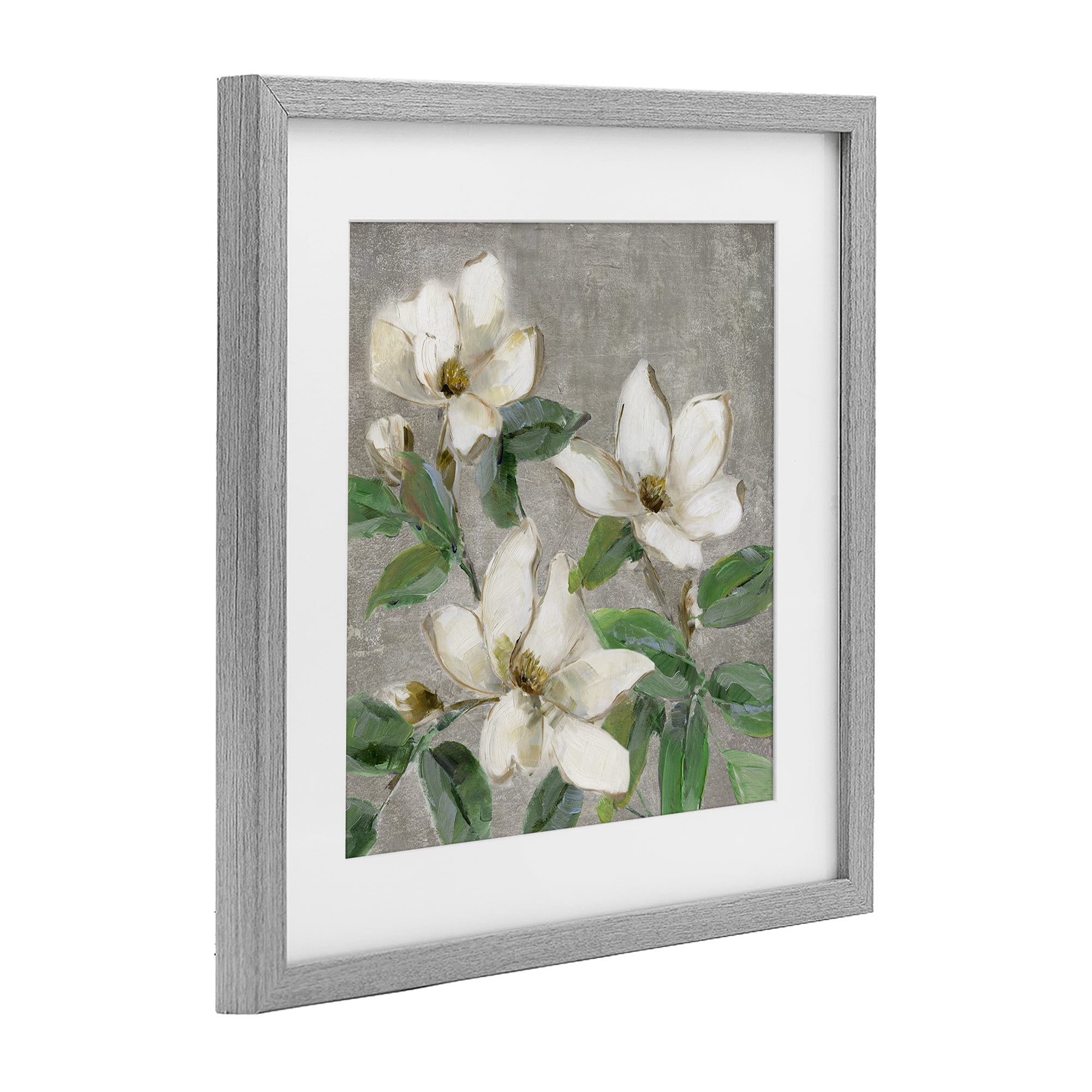 Stupell Industries Ivory Magnolias on Grey Gray Framed Print Under Glass, design by Sally Swatland
