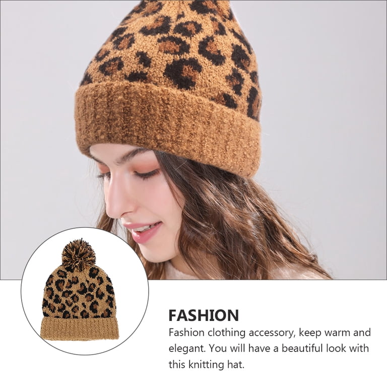Soimiss 1Pc Brown Warm Knitted Beanie Leopard Printed Woolen  display picture 3